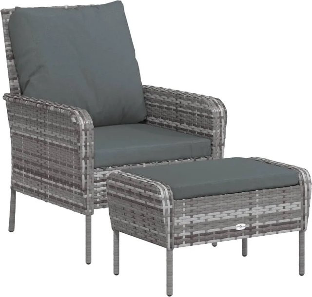 Furnicato Gartenstuhl aus PE-Rattan mit Fußhocker und Polster in Grau, B/T/H: 69 x 78 x 88 cm - Bild 1