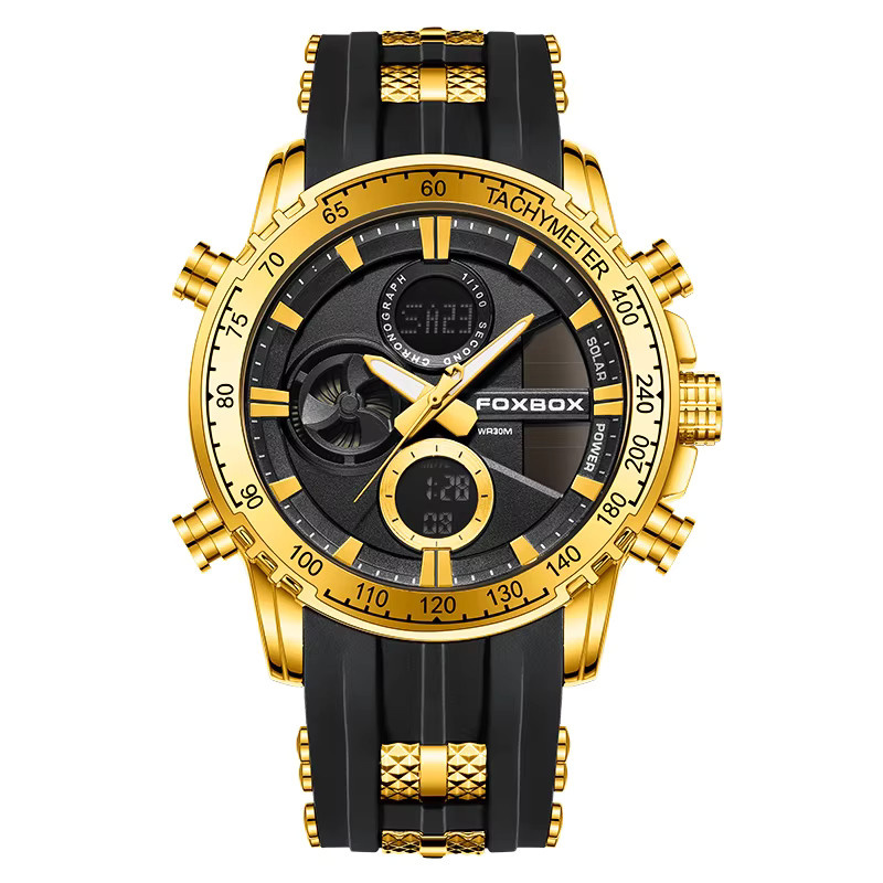 FOXBOX Armbanduhr, Analog-Digital, Quarz, Schwarz, Gold, Herren - Bild 5