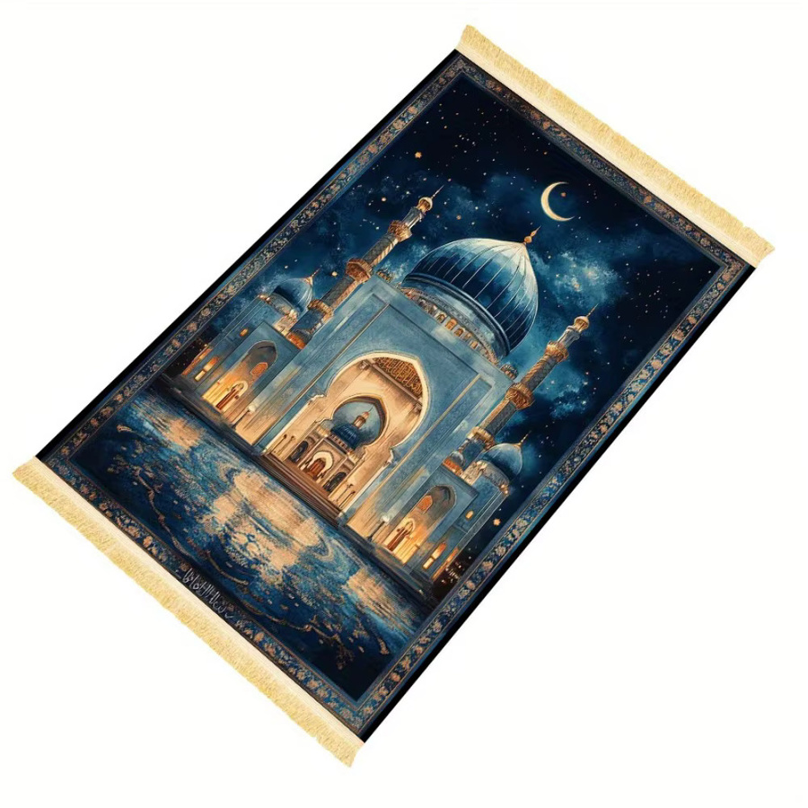 VIKAMA Gebetsteppich aus Polyester in Blau mit orientalischem Design - Bild 2