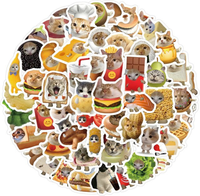 100 Stück Lustige Food Cat Graffiti-Aufkleber von Anime Worlds Store in Multicolour für DIY Dekoration von Kühlschrank, Skateboard und Wasserbecher - Bild 1