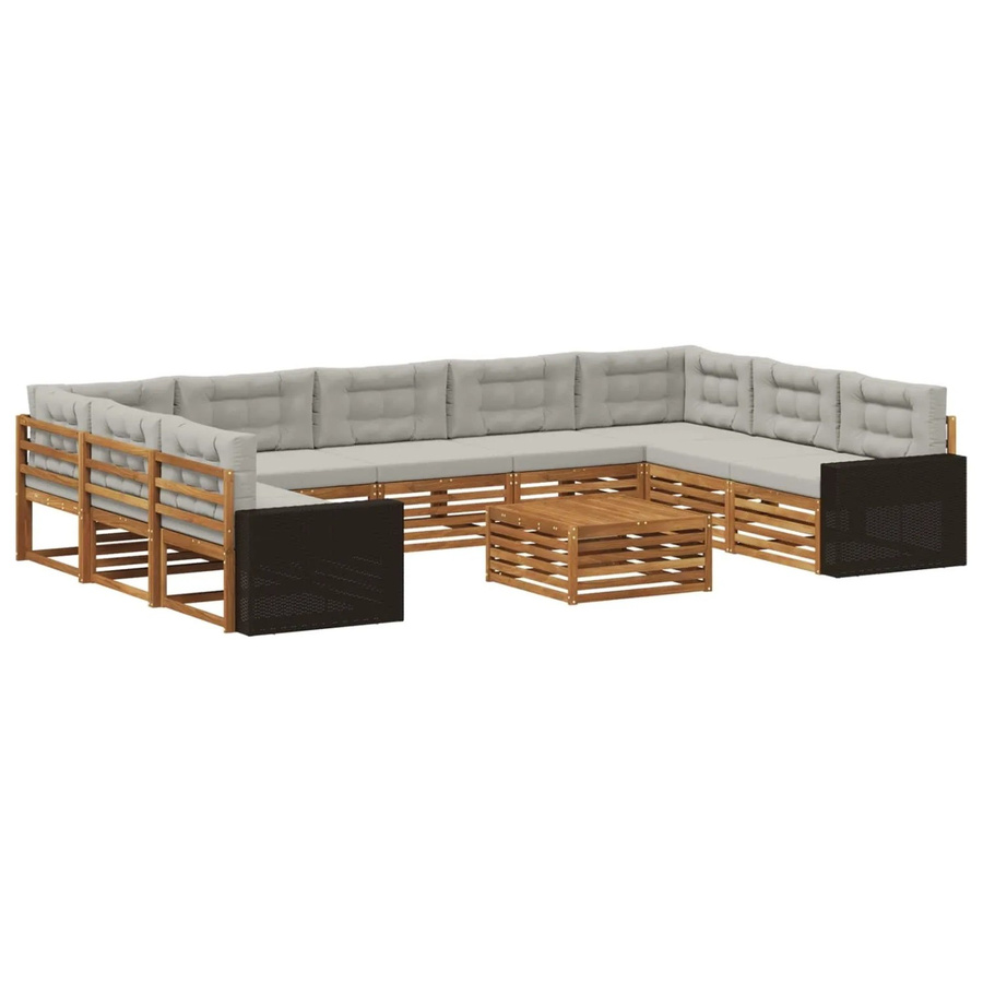 vidaXL Outdoor-Sofagarnitur aus Akazienholz mit 10 Kissen in Natur und Hellgrau - Bild 2