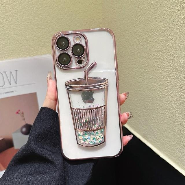 Ytamine Pailletten Treibsand Handyhülle für iPhone 11 12 13 14 Pro Max in Rosa und Transparent - Bild 1