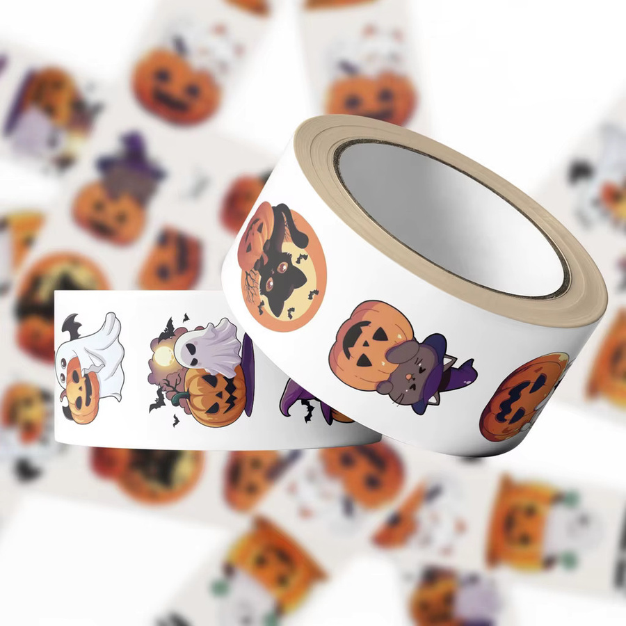 AnimeWorlds Store Washi Tape mit Cartoon-Halloween-Kürbis-Motiv in Multicolour für Scrapbooking und Umschlagversiegelung, 500 Stück pro Rolle - Bild 2