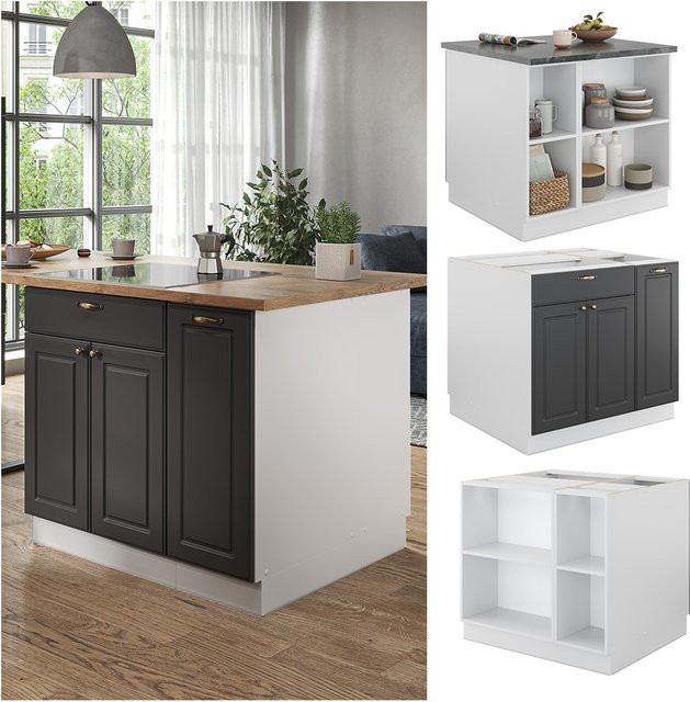 Vicco Kücheninsel Fame-Line Landhausstil in Weiß und Anthrazit mit Gold-Akzenten, Breite: 90 cm - Bild 1