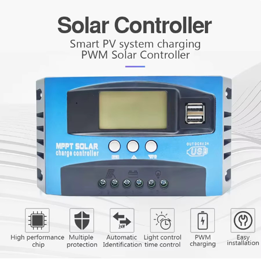 Solar-Laderegler MPPT mit LCD-Display und Dual USB für 12V 24V in Blau - Bild 2