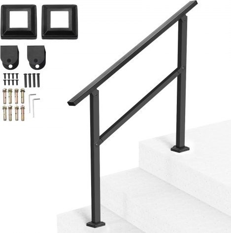 VEVOR Treppengeländer-Set für 2–3 Stufen aus Karbonstahl in Schwarz, Handlauf mit horizontaler Stange und Vierkantrohr für Beton- und Decktreppen, Länge: 103 cm - Bild 1