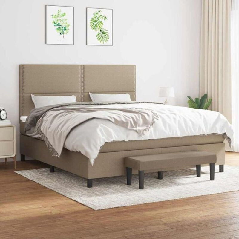 Vidaxl Boxspringbett mit Matratze in Taupe meliert aus Stoff, Modernes Polsterbett, B/T/H: 180 x 200 x 118 cm - Bild 1
