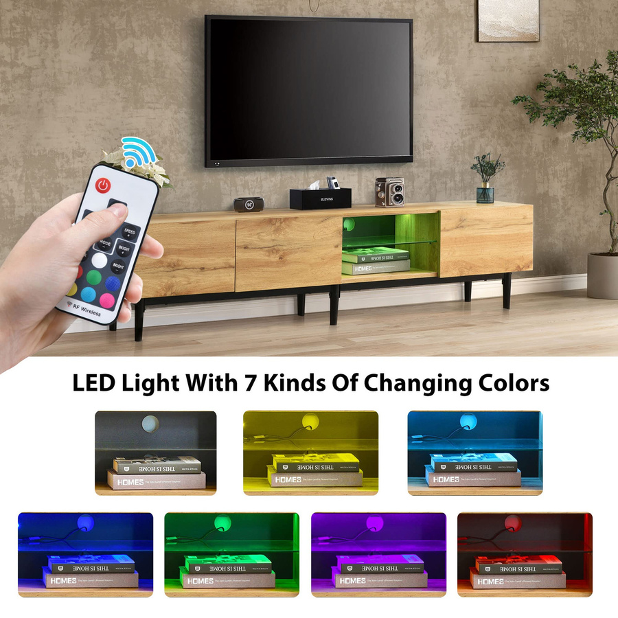 Flieks TV-Lowboard im Industrie-Design mit LED-Leuchten und Holzmaserung, Farbe: Holzfarbe/Schwarz, B/T/H: 175 x 41 x 41 cm - Bild 3