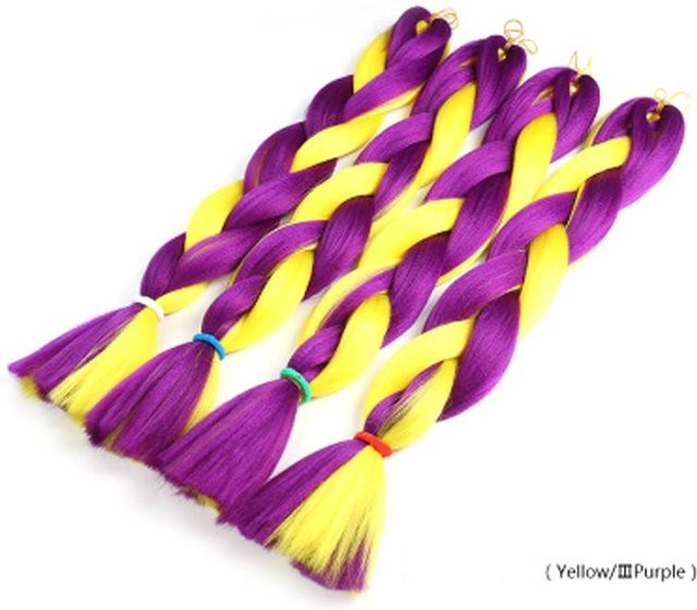 LISI HAIR Ombre-Flechthaarverlängerung, 61 cm, 115 g, synthetische Jumbo-Zöpfe, Rosa Lila Blau Grün Yellow - Bild 1