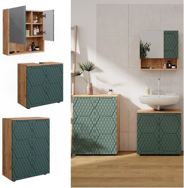 Vicco Badmöbel-Set Irma 3-teilig in Eiche Grün mit Gold, bestehend aus Kommode und Waschbeckenschrank mit Breite: 60 cm - Bild 1
