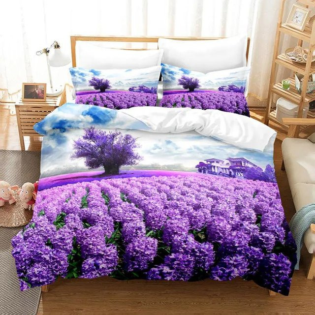 Bettwäsche Set Your Warm Home mit Schmetterlings- und Blumenmuster in Lila, bestehend aus 1x Bettbezug und 2x Kissenbezügen aus Polyester, Maße: Bettbezug 70 x 133 cm, Kissenbezüge 50 x 70 cm - Bild 1