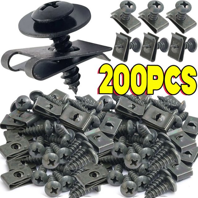 200 Stück Auto Metall Schraube Clips Set U-Typ Verschluss Clips aus Stahl für Kotflügel und Stoßstange - Bild 1