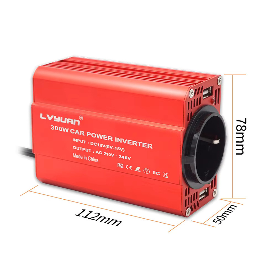 Foval Wechselrichter 12V auf 220V mit modifizierter Sinuswelle, 300W Spitzenleistung, USB-Buchse, Farbe: Rot - Bild 2