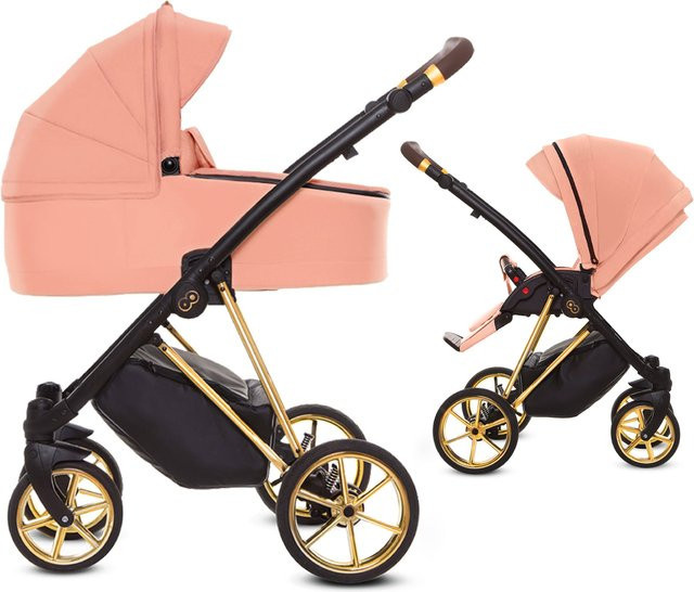 TPFLiving 2in1 Kinderwagen Ultra Stoff in Apricot mit Goldgestell - Bild 1