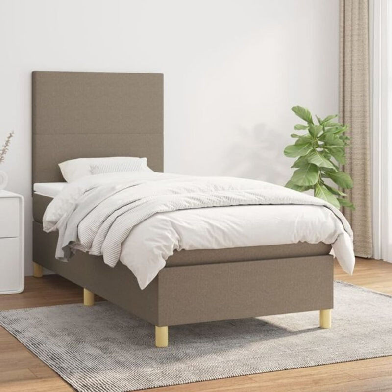 Vidaxl Boxspringbett mit Matratze in Taupe meliert aus Stoff und Holzwerkstoff, B/T/H: 90 x 200 x 118 cm - Bild 1
