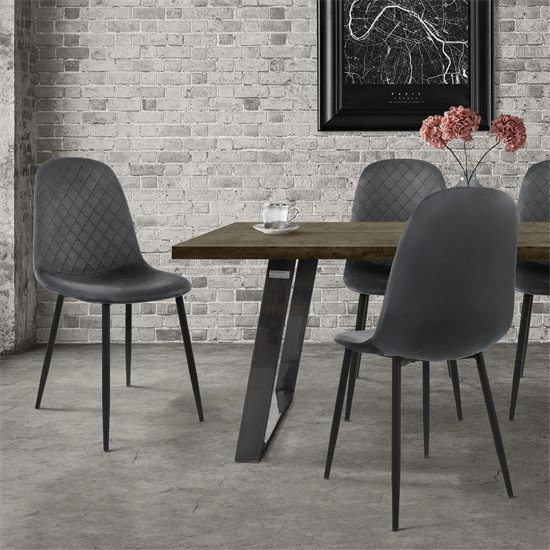 ML-Design Esszimmerstuhl 4er Set in Anthrazit mit Rauten Steppung und Samtbezug - Bild 1