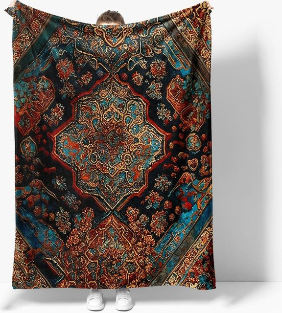 JMG Household Supplies Boho Ethno Samt Überwurf Decke mit Norwegischem Muster in Multicolour, B/B: 130 x 150 cm - Bild 1