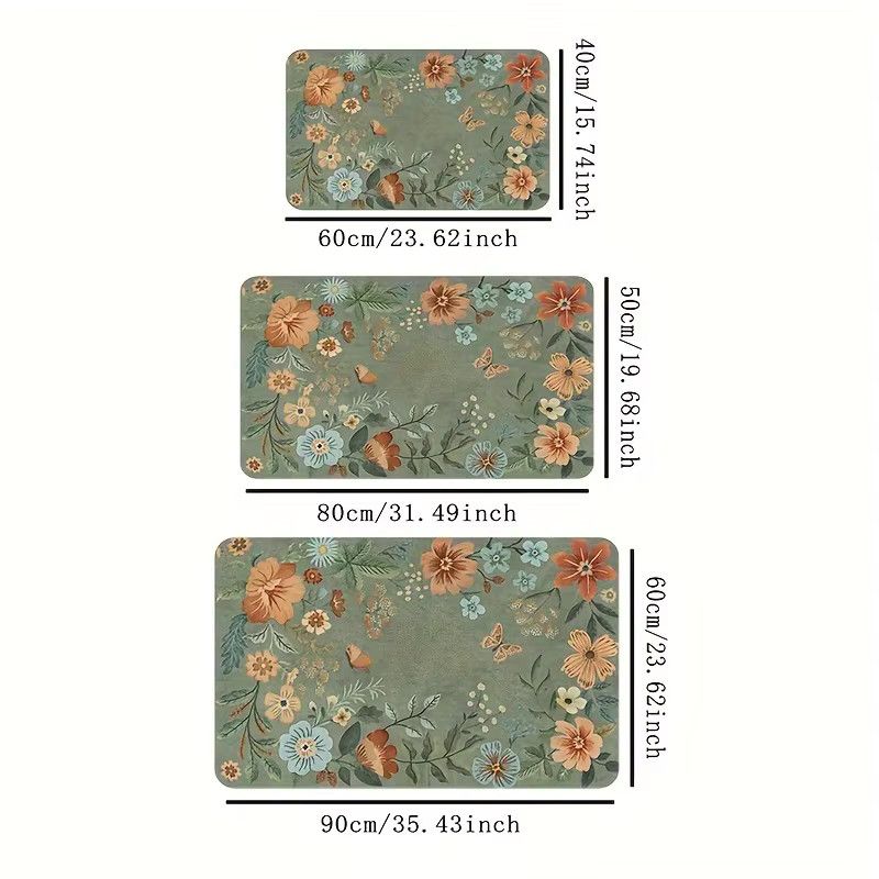VIKAMA Grüner Teppich mit floralem Design, weiche Bodenmatte für Wohnzimmer, Schlafzimmer oder Outdoor, B/T: 60 x 40 cm - Bild 2