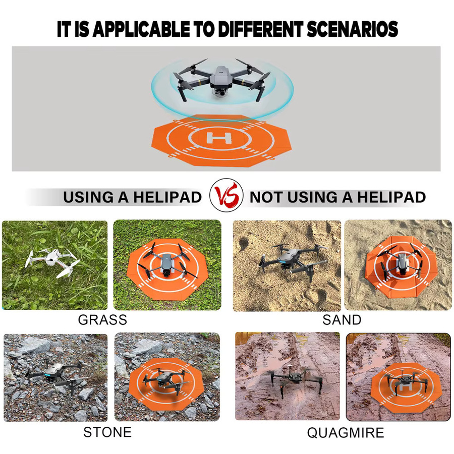 Tragbares und faltbares Drone Landing Pad für RC Drohnen und Hubschrauber in Orange, doppelseitig und wasserdicht mit Nachtsichtfunktion, 20/25 Zoll - Bild 1