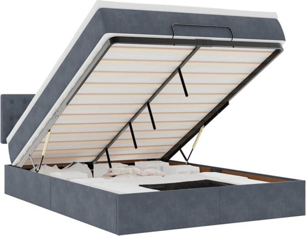 Vidaxl Ottoman Polsterbett mit Matratze aus Samt in Anthrazit Grau B/T/H: 140 x 200 x 88 cm - Bild 1