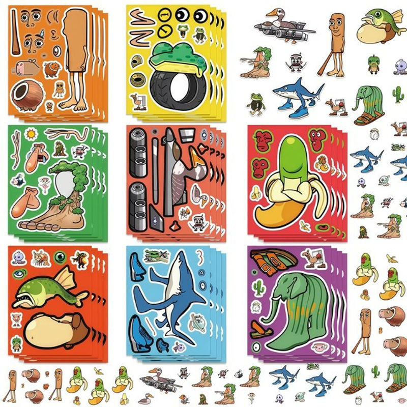 Abstrakter Puzzle-Aufkleber in Rot und Mehrfarbig mit Tier-Motiv aus Papier - Bild 1