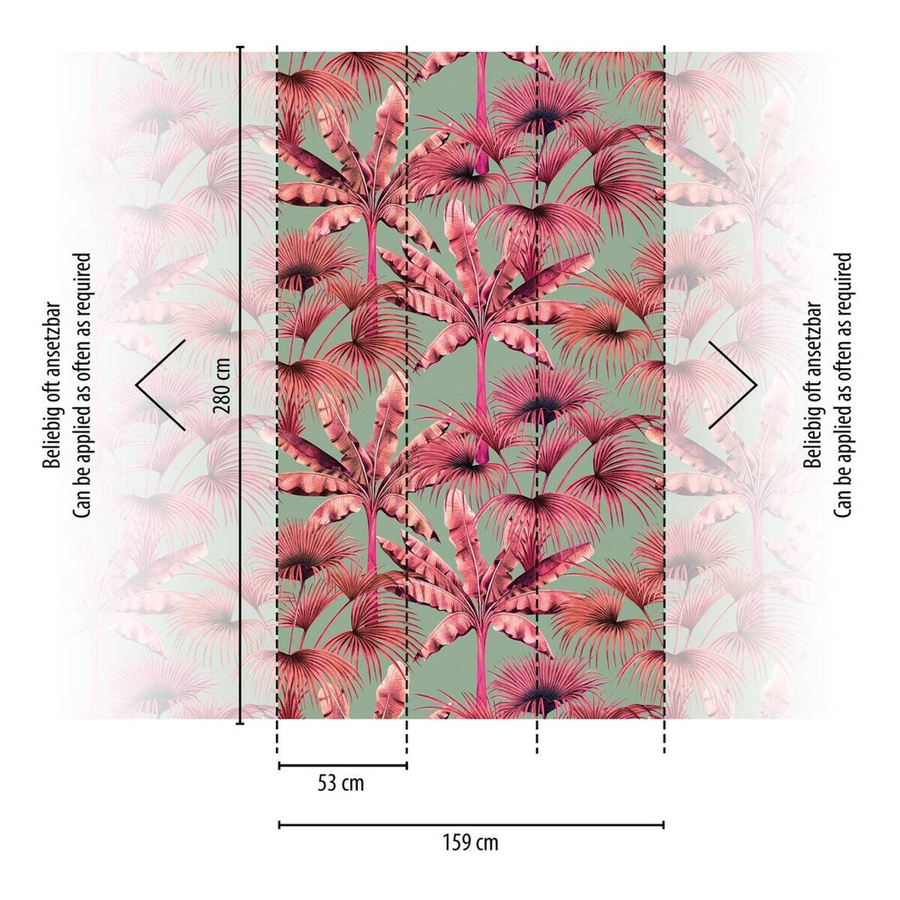 Livingwalls Fototapete Palmenblätter im Urban-Jungle-Look, Farben: Pink, Rosa und Blau, B/H: 280 x 159 cm - Bild 2