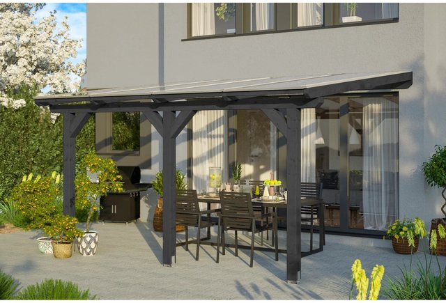 Skan Holz Terrassenüberdachung Bormio aus Leimholz in Anthrazit, Breite: 434 cm, Tiefe: 400 cm - Bild 1
