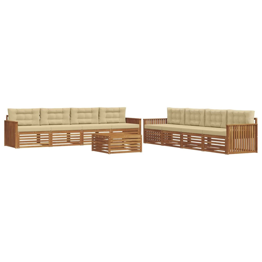 vidaXL Outdoor-Sofagarnitur aus Akazienholz mit Kissen, 9-teiliges Set in Natur und Beige - Bild 2