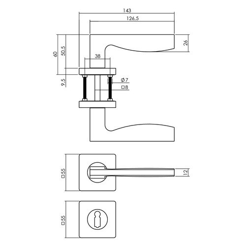 Intersteel Türdrücker Apollo Rosetten aus Zamak in Schwarz B/H: 55 x 55 mm - Bild 2