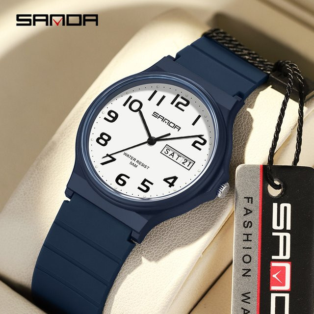 SANDA Armbanduhr, Quarz, Kunststoff, TPU, Kinder, Weiß, Schwarz - Bild 1