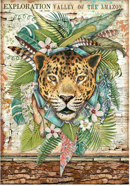 Stamperia Motiv-Strohseide Jaguar in Grün und Multicolour, Format A4 - Bild 1