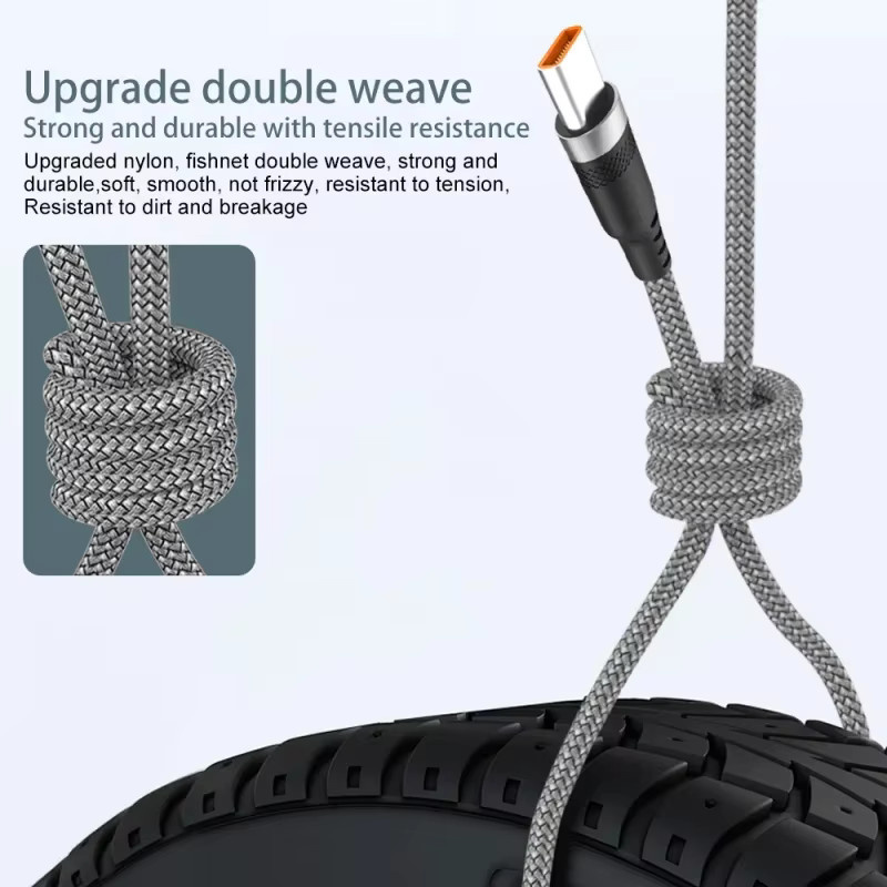 USB-A auf Typ-C Schnellladekabel mit 6A und Nylon-Datenkabel in Grau - Bild 5