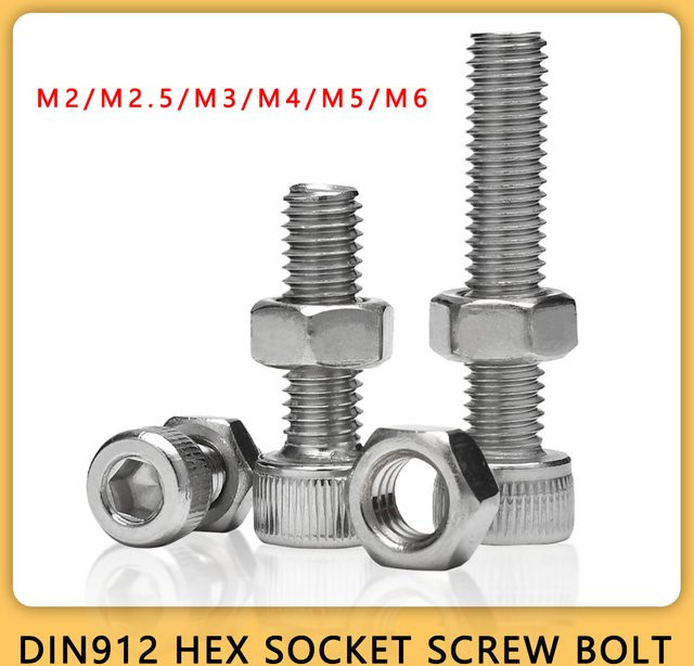 HUI JI Innensechskantschraube DIN 912 aus Edelstahl A2-70, metrisches Gewinde, Silber - Bild 1