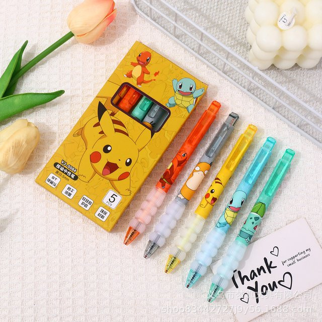 5-teiliges Pokemon Pikachu Gelstift-Set mit Cartoon-Druck in Mehrfarbig für Schüler und Bürobedarf - Bild 1