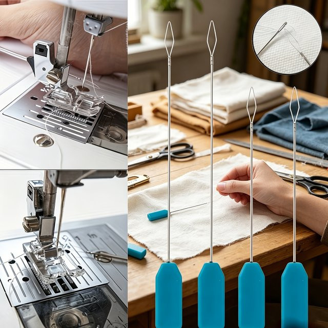 Nadeleinfädler mit blauem Kunststoffgriff für Haushalt und Industrie, Set aus 2/4/6 Stück - Bild 1