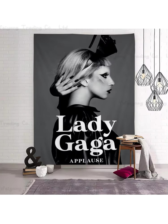 Mesuca Lady Gaga Wandteppich mit Mandala- und Portrait-Motiv in Bunt und Grau, Boho Wandbehang im Rechteckformat, Breite: 70 cm, Höhe: 50 cm - Bild 5