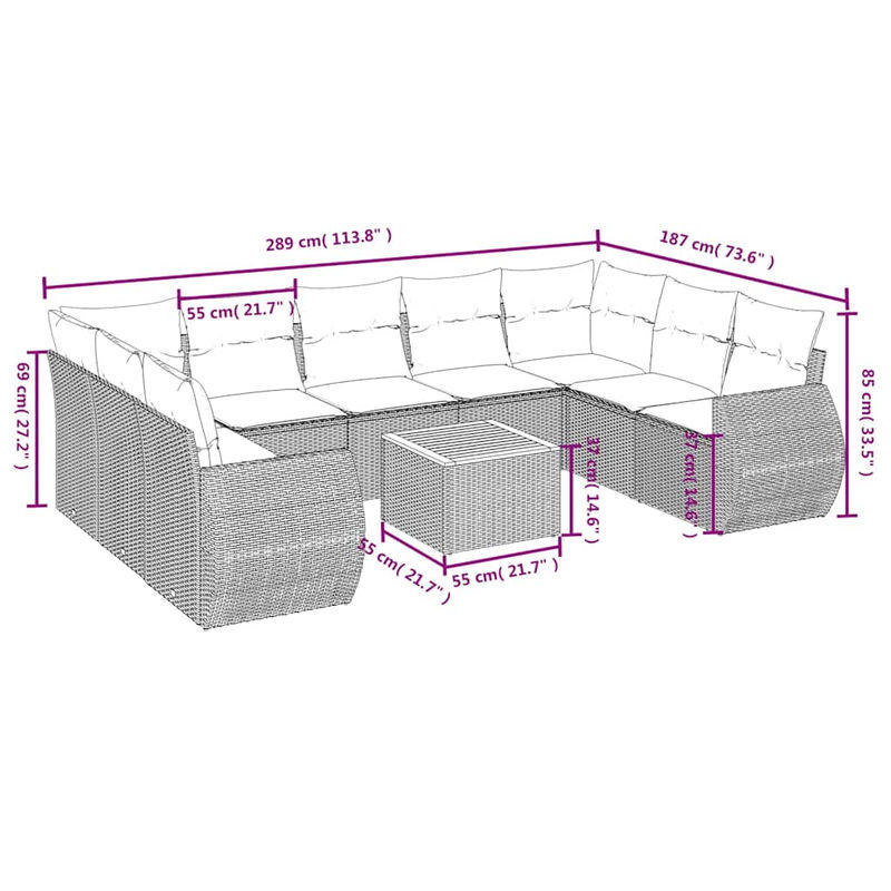 Vidaxl Garten-Sitzgruppe aus schwarzem Rattan mit Kissen im modernen Design für Erwachsene - Bild 2