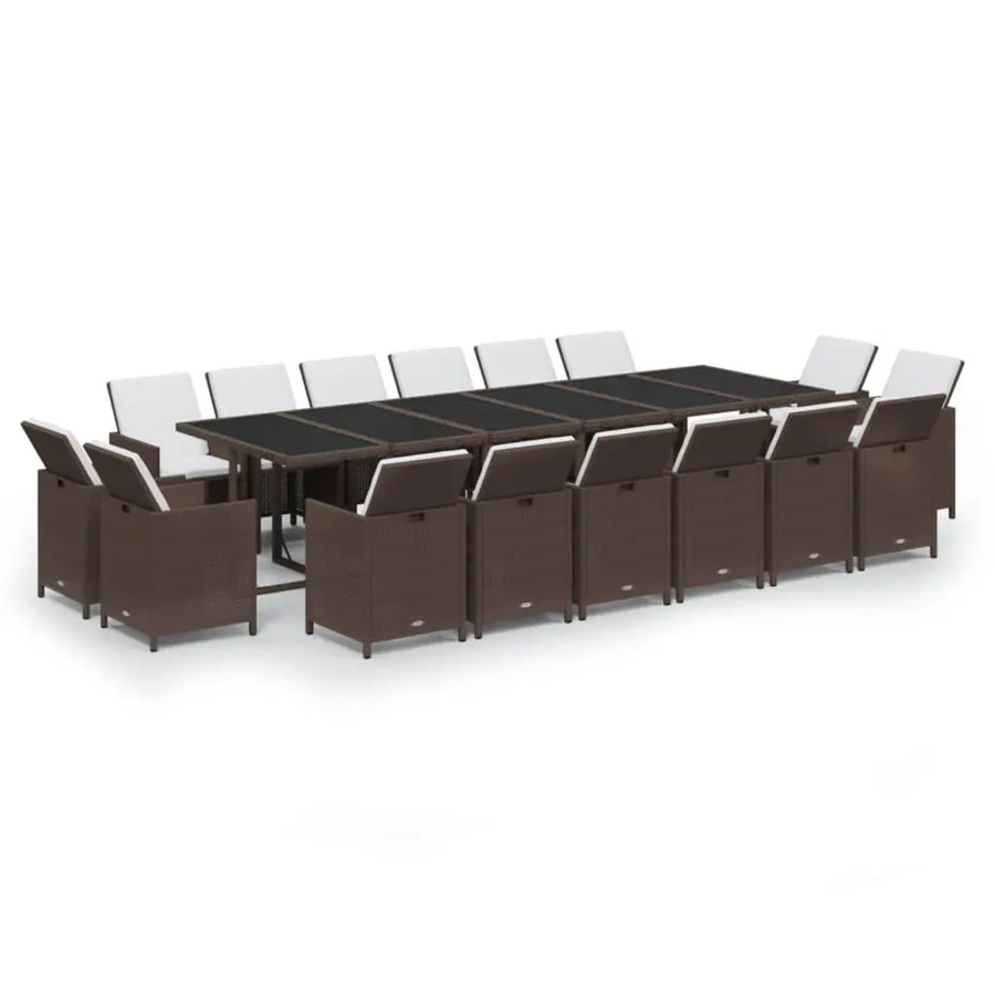 vidaXL 17-teilige Garten-Essgruppe aus Poly Rattan in Braun mit Kissen und Hartglas-Tischplatte - Bild 2