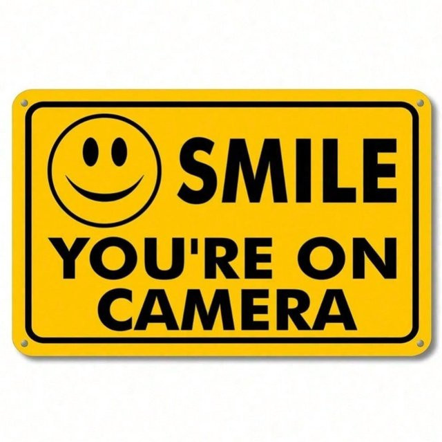 CIFBUY CCTV-Sicherheitswarnschild Smile You're on Camera aus Aluminium in Gelb - Bild 1