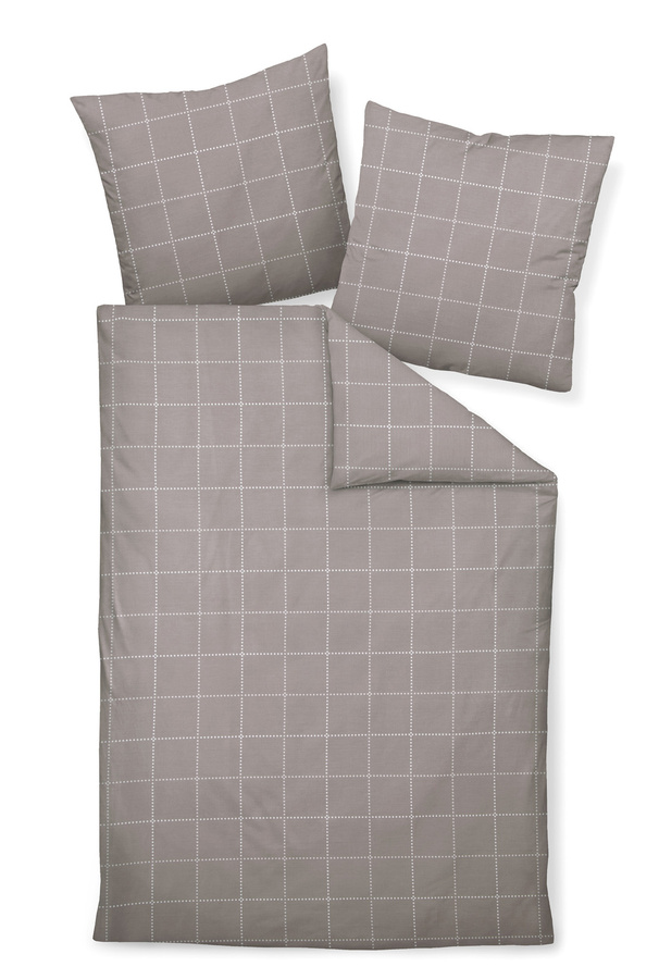 Janine J.D. Mako-Satin Bettwäsche Karo in Taupe und Weiß, Set aus Bettbezug und Kissenbezug, B/H: 155 x 220 cm und 80 x 80 cm - Bild 1