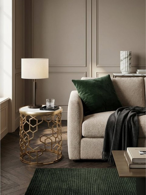 KADIMA DESIGN Beistelltisch modern in Marmoroptik Weiß mit Metall Gold, B/T/H: 46 x 46 x 55 cm - Bild 1