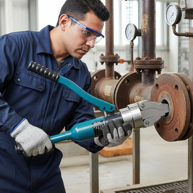 CNCEST 12-Tonnen-Hydraulikverteiler YQ-55 mit Flanschöffner und Mutternverteiler in Gelb und Blau inklusive Aufbewahrungskoffer - Bild 1