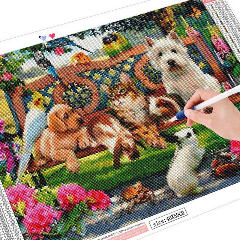 FIYO Diamant-Malerei Hund als Strass-Bild mit quadratischen Bohrern, mehrfarbig, B/H: 20 x 30 cm - Bild 1