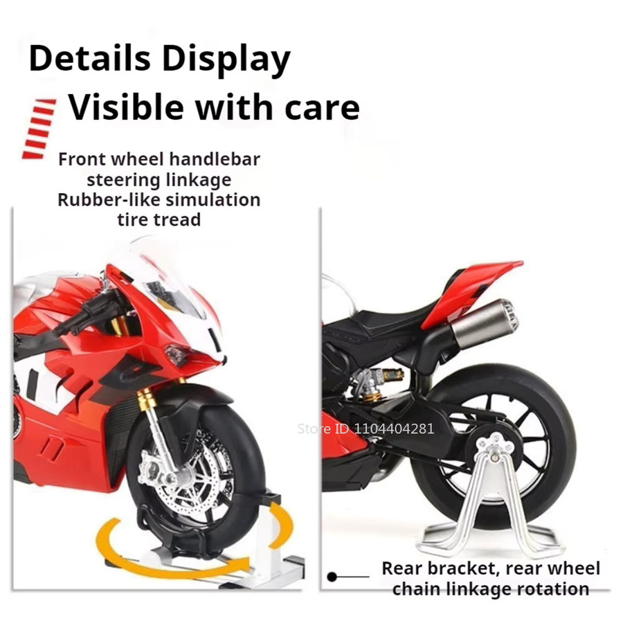 MAKEDA 1:9 V4R 1299 Motorrad Diecast, Metall, Vorderrad Lenkung, Stoßdämpfung Funktion - Bild 4