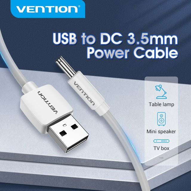 Vention USB A auf DC 5,5 mm Stromkabel Weiß, USB auf 3,5 mm Klinkenstecker Netzteiladapter für Lüfter und USB Hub, 5 V Ladekabel - Bild 1