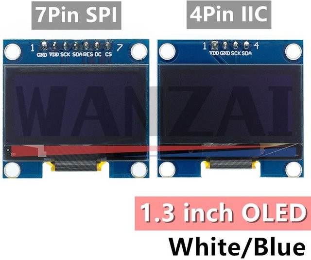 AITEWIN ROBOT 1,3 Zoll OLED-Anzeigemodul mit 128 x 64 Pixeln in Weiß und Blau via SPI/I2C Kommunikationsschnittstelle - Bild 1