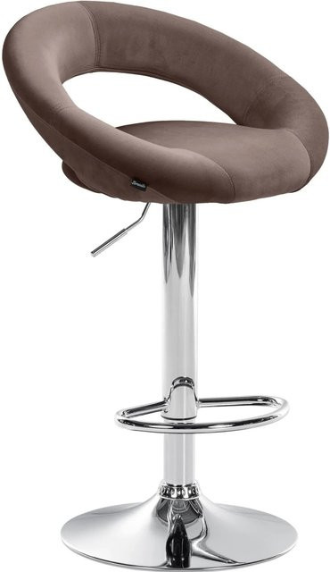 DELUKE Barhocker MEKIM in Braun mit Samtbezug, höhenverstellbar, drehbar und mit Lehne, B/T/H: 53 x 47 x 80 cm - Bild 1