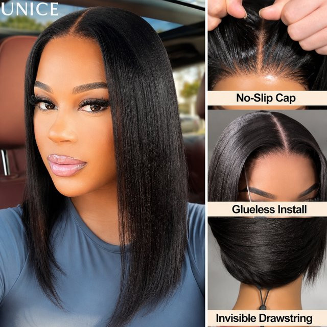 UNice Yaki Straight Bob Perücke, 100 % Echthaar, Klebefrei - Bild 1