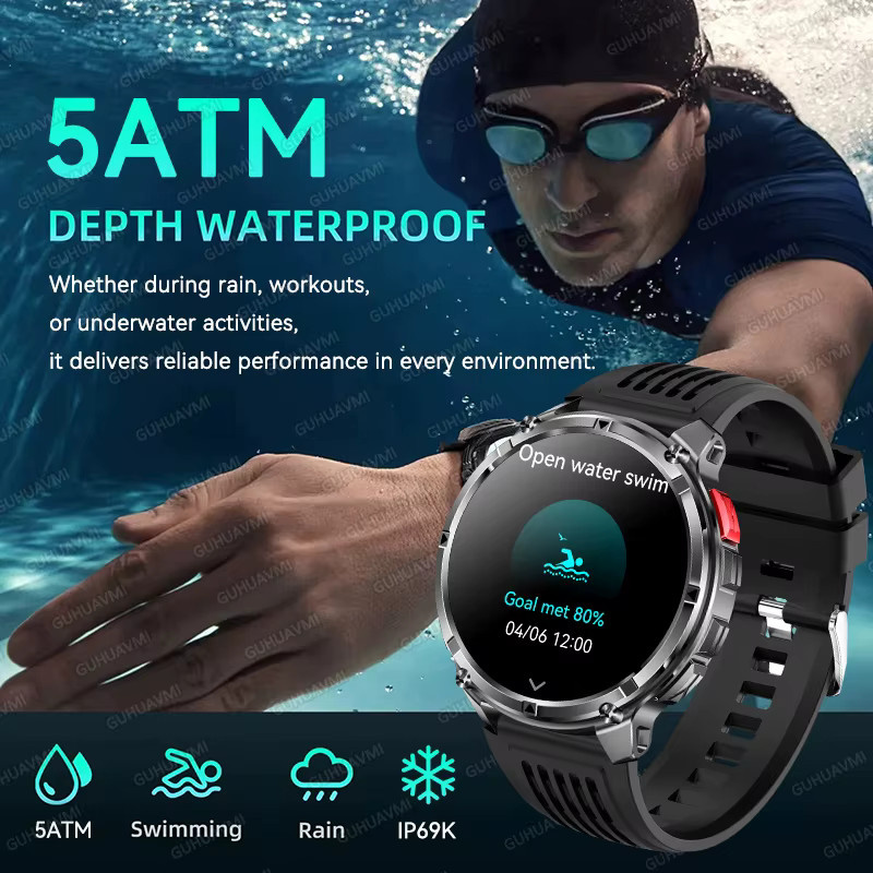 GUHUAVMI Smartwatch für Herren mit 1,7 Zoll AMOLED-Bildschirm, GPS-Tracker, Taschenlampe und 5 ATM Wasserdichtigkeit in Schwarz - Bild 3