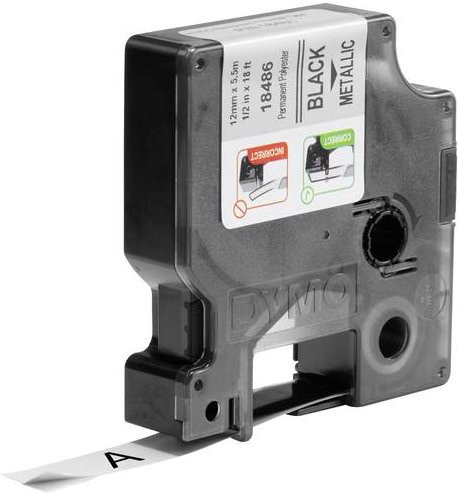DYMO Rhino 18486 Beschriftungsband aus Polyester in Metallic Silber mit schwarzer Schrift, Breite: 12 mm, Länge: 5,5 m - Bild 1